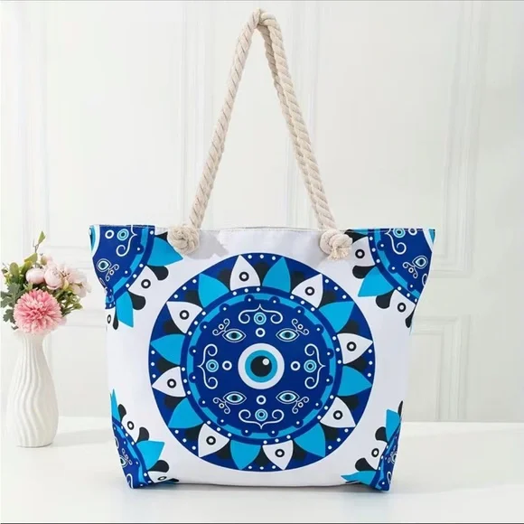 Evil Eye Tote Bag w/ Rope Handle - Picture 1 of 4